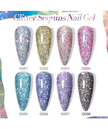 Glitter Gel | Sparkling Nail Gel for Home | 8 Glitter Colors Kit for Nail Care Manicure Pedicure Women's - Buy Online on GoSupps.com
