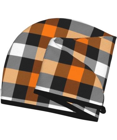 Hair Towel Wrap - Quick Drying Hair Turban with Button | Orange Plaid Hair Drying Towel - Buy Online on GoSupps.com