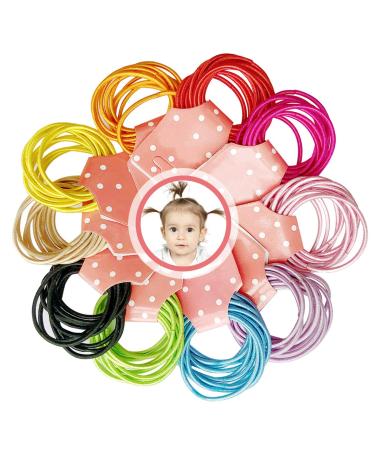 XCOZU 100pcs Baby Elastic Hair Ties 10 Colors Mini Hair Elastics Hair Bands Hairbands No Metal Thin Hair Bobbles Ponytail Holders for Baby Girls Kids Toddler 3cm*0.2cm