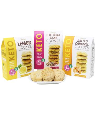Too Good Gourmet Lemon, Salted Caramel, and Birthday Cake Keto-Friendly Cookies | Soft Baked to Perfection | Sugar-Free | Grain-Free | Low Carb | Spring Limited Edition | Gifting Set of 3 Boxes