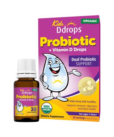Ddrops Kids' Probiotic Drops Vitamin D 600 IU for Digestive and Immune Health - 0.27 fl oz/30 Servings