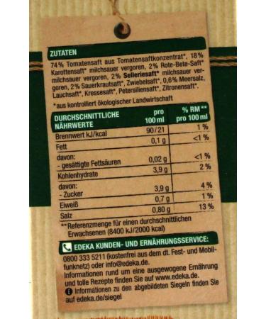 Edeka Organic Vegetable Juice Tomato-Vegetable Mix - Pack of 8 (8 x 1L) | Buy Internationally Online - Buy Online on GoSupps.com