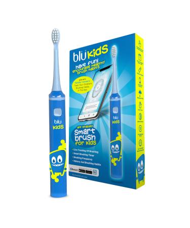 Blu Smart Bluetooth Enabled Kids Toothbrush with Live Tracking App to Teach Children Healthy Brushing Habits  Share Results with Your Dentist (Blue). Wireless Rechargeable Electric.