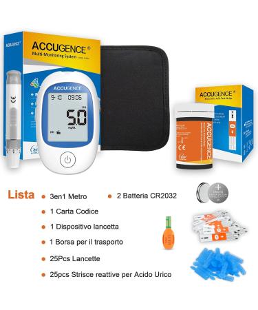 ACCUGENCE Uric Acid Test Kit with 3in1 Meter - Fast Results for Home Testing | 25 Test Strips Included - UK mmol/L - Buy Online on GoSupps.com