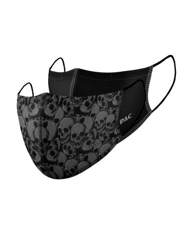 P.A.C.Lightweight 2 Pack Premium Community mask mouth & nose mask makeshift mask super thin everyday mask washable up to 90 easy to raise Oeko-Tex 100 reusable 2 pieces (1 Pack) Skulls Black + Total Black