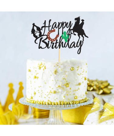 Arthsdite Cowboy Happy Birthday Cake Topper Little Cowboy Cake Topper Boot Shooting Western Theme Cake Decorations Black Glitter Decors for Kids Boy Men Birthday Party Supplies - Buy Online on GoSupps.com