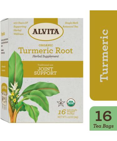 ALVITA Organic Turmeric Root Tea Herbal Organic Turmeric Detoxify Tea Turmeric Tea Bags for Inflammation Relief Immunity Boost Digestive Tea 16 Tea Bags - Buy Online on GoSupps.com