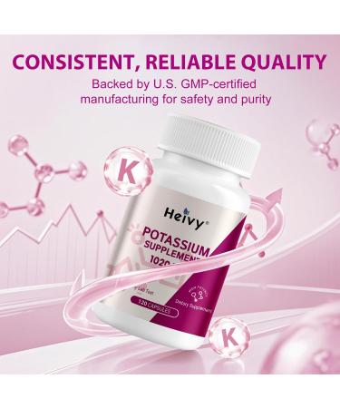 Heivy Potassium Supplement 1020 mg, Potassium Bicarbonate, Supports Electrolyte Balance, Muscle Function & Heart Health, Made in USA, Gluten Free, Non-GMO, 120 Vegetarian Capsules 120 Count (Pack of 1) - Buy Online on GoSupps.com