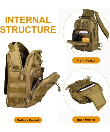 Huntvp Tactical Breast Pocket Military Shoulder Bag - Molle Crossbody Sling Backpack for Men - Adjustable Outdoor Gear for Hiking & Travel - Brown - Buy Online on GoSupps.com
