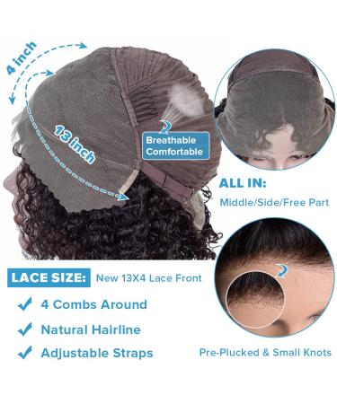 Aliglossy Deep Wave 22 Inch Lace Front Wig for Black Women - 180 Density Kinky Curly Human Hair Pre Plucked with Baby Hair - Wet and Wavy Glueless Wig - Buy Online on GoSupps.com