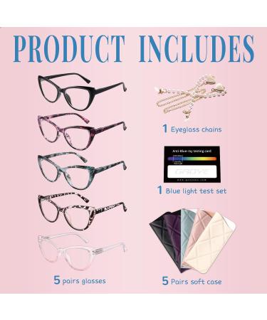 Gaoye 5 Pack Cat Eye Reading Glasses for Women - Blue Light Blocking Anti-Glare with Eyeglasses Chain - 1.25x Magnification - Buy Online on GoSupps.com