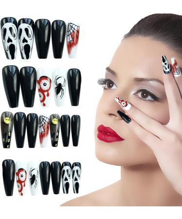 Fake Nails - Long Press on Nails with Spider Web Pattern - False Nails for Halloween Various Sizes Perfect for Dating Wedding Nail Salon Comoda Black and White Skull - Buy Online on GoSupps.com