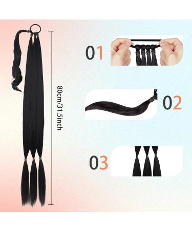 32 Inch Long Braided Ponytail Extension with Hair Tie Black Long Straight Wrap Around Hair Braid Extensions Pony Tail DIY Natural Soft Synthetic Braided Ponytail Hairpiece Wig for Women Daily Wear - Buy Online on GoSupps.com