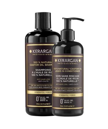 Kerargan - Anti-Hair Loss Duo Shampoo and Leave-In Treatment with Castor Oil for Dry, Brittle and Devitalized Hair - Strengthens and Stimulates - Sulfate, Paraben and Silicone Free - 500ml + 350ml