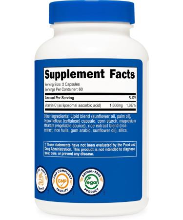 Nutricost Liposomal Vitamin C (1500mg) 120 Vegan Capsules - GMO-Free Gluten-Free 60 Servings - Buy Online on GoSupps.com