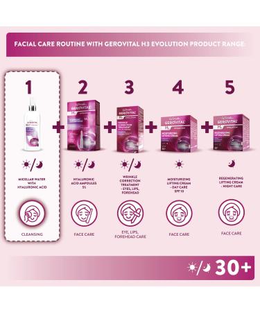 GEROVITAL EVOLUTION Micellar Water with Hyaluronic Acid & Anti-Aging Enzyme - Hydrating Facial Cleanser & Makeup Remover 150 ml - Buy Online on GoSupps.com