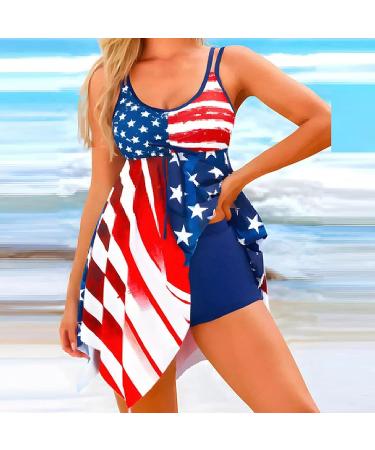 Women's American Flag Tie Dye Tankini Swimdress with Boy Shorts - Blue (Size Small) - Buy Online on GoSupps.com