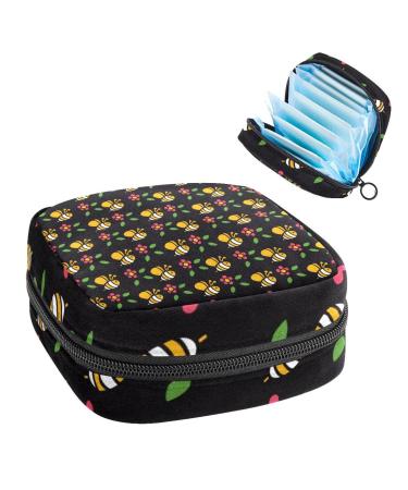 Women's bonds Storage pockets Stillpad holder cute bee red flower pattern black portable period kit pocket feminine product bag for women girls color1