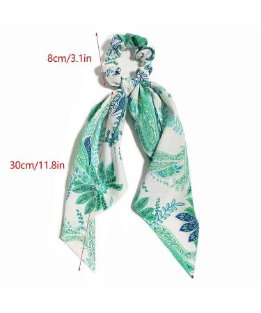 Furling Pompoms Floral Printed Hair Scarf Scrunchies - 5pcs Women's Bow Hair Bands with Long Tail Ponytail Holder - Buy Online on GoSupps.com