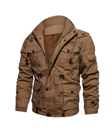 Hanxiulin fleece jacket plush jacket cuddly jacket men warm winter jacket long -sleeved winter coat jacket warm outdoor art fur fleece buffer coat with hooded winter coat plush jacket khaki xxl