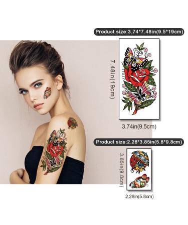 Sailor Jerry Style Vintage Flower Rose Temporary Tattoos - 77 Classic Old School Stickers for Men, Women, Adults, and Kids - Buy Online on GoSupps.com