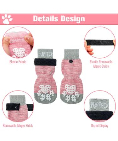 Pupeck X-Large Anti-Slip Dog Socks | 2 Pairs with Adjustable Straps | Summer Paw Protection for Hardwood Floors - Pink - Buy Online on GoSupps.com