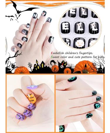 128 Pieces Halloween Artificial Nails for Kids | Ebanku Press-On Nail Art | Spider Pumpkin & Skull Designs for Girls - Buy Online on GoSupps.com