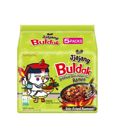 Samyang Buldak Chicken Stir Fried Ramen Korean, Jjajang, Spicy, 4.94 Oz (Pack of 5) spicy 4.94 Ounce (Pack of 5)