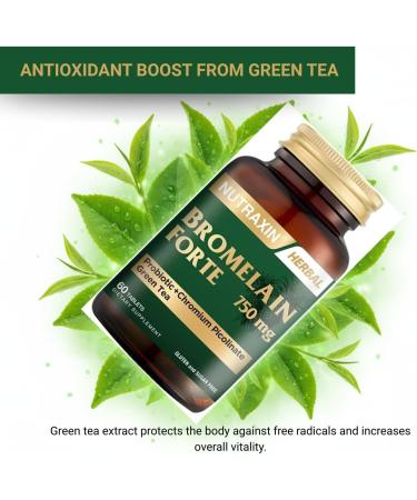 Nutraxin Bromelain Forte 2400 GDU/g Bromelain with Green Tea Extract Chromium & Probiotics 60 Tablets Digestive & Metabolic Support Dietary Supplement - Buy Online on GoSupps.com