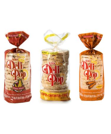 Kims Deli Pop Rice Cakes | Original, Whole Wheat, Cinnamon | Keto, Paleo, Multigrain, Natural, Vegan | Sugar Free Korean Snack | Low Calorie, Low Fat | Variety 3 Pack |