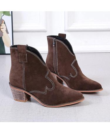 EKOUSN Women's Fashion Thick High Heel Ankle Boots - Round Toe Suede Fleece - Vintage Embroidered Platform Boots (Brown, Size 9) - Buy Online on GoSupps.com
