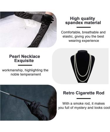 AOT 1920s Flapper Headband Set Vintage Feather Headpiece with Necklace Cigarette Rod and Long Black Gloves 20s Theme Party Accessories for Women Costume Prom Wedding Carnival Party Party Accessory Set - Buy Online on GoSupps.com