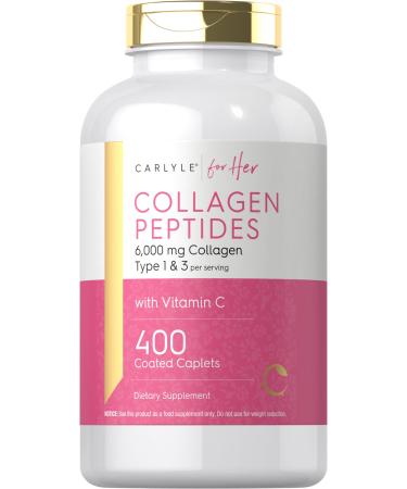 Carlyle Collagen Peptides 6000mg | 400 Caplets | with Vitamin C | Type 1 and 3 | Non-GMO Gluten Free Grass Fed Supplement