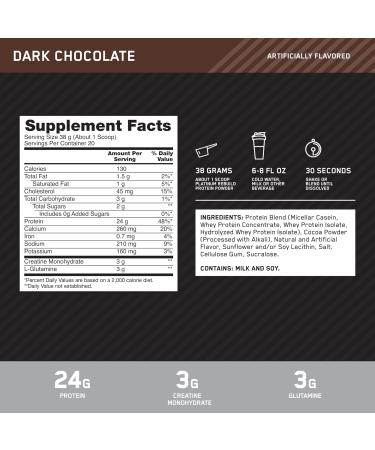 Optimum Nutrition Platinum Rebuild - Dark Chocolate Protein Powder with Creatine Monohydrate | 20 Servings | Premium Post-Workout Supplement for Muscle Recovery - Worldwide Shipping - Buy Online on GoSupps.com