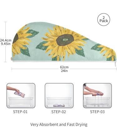 Summer Sunflower Hair Towel 2 Pack | Super Absorbent Quick Dry Hair Turbans for Women & Girls - Buy Online on GoSupps.com