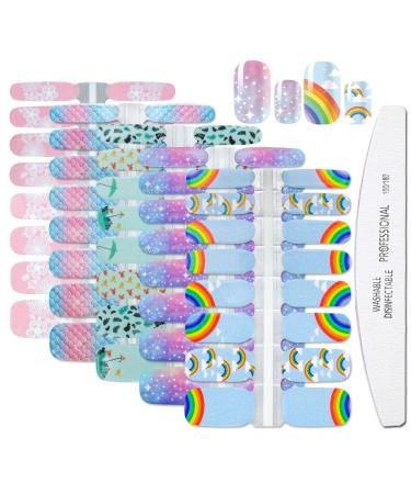 WOKOTO 5 Sheets Self-Adhesive Nail Art Polish Stickers Tips with 1Pc Nail File Unicorn Nail Wraps Decals Strips Set Manicure Accessories KIT3 - Buy Online on GoSupps.com