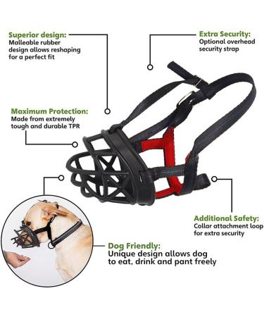 Mayerzon Dog Muzzle - Breathable Silicone Anti Barking & Chewing | Size 2-9 (3.5in) - Black - Buy Online on GoSupps.com