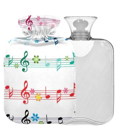 Naanle colorful hot water bottle with musical notes with reference transparent bag hot water bottle 1 l hot water bottle for bed hand feet pain relief heat and cold therapy