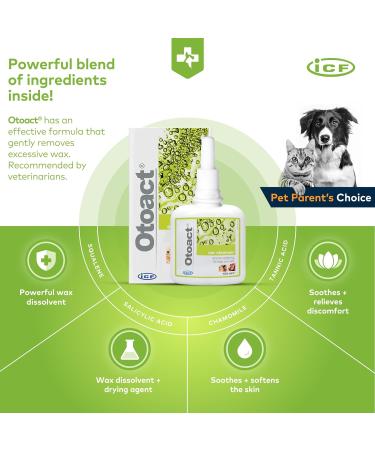 ICF Otoact Cat and Dog Ear Cleaner 100ml - Stop Wax Build Up, Odour & Scratching - Buy Online on GoSupps.com