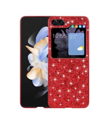 Tivenfezk Nadoli glitter shell for samsung galaxy z flip 5 red glossy sparkling bling galvanisian frame ultra -small shockproof back pocket cell phone case protective cover