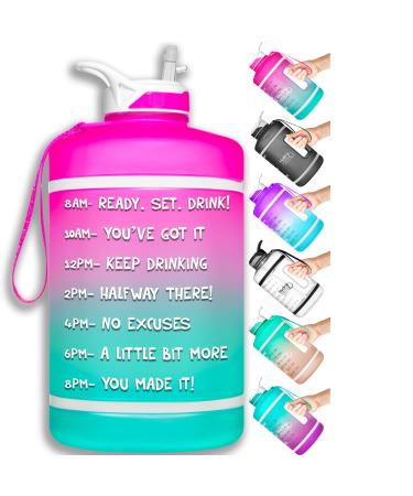 NatureWorks HydroMATE Gallon Water Bottle with Straw BPA FREE Leak Proof Reusable Water Bottle with Times to Drink Marked Hourly 128 oz Pink Ombre