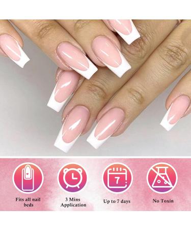 AddFavor 120pcs White French Tip Press on Nails - Medium Square Fake Nails for Women & Girls | Nude False Acrylic Nails with Adhesive Tabs - Buy Online on GoSupps.com