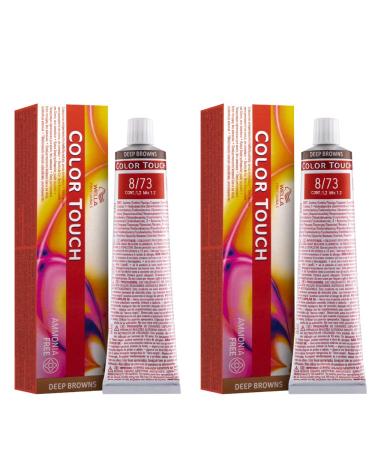 Wella Colour Touch Demi-Permanent Hair Colour No. 8/73 Light Blonde Brown Gold 0.27202 kg No. 8/73 Light Blonde Brown Gold 60 ml (Pack of 2)