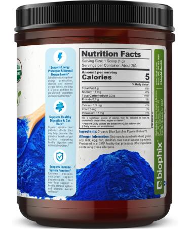 biophix Blue Spirulina Powder Organic Blulina 10 oz - Algae Organic Spirulina Powder 283 Servings - Superfood Supplement - Natural Blue Pigment - Espirulina en Polvo Organica Pura Azul 10 Ounce (Pack of 1) - Buy Online on GoSupps.com