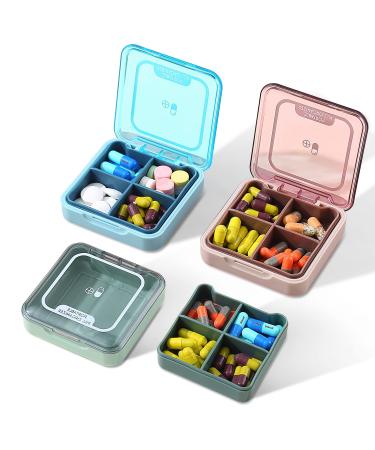 Berglander Travel Pill Organizer Pack of 3 4 Compartments Medicine Organizer Waterproof Pill Box Portable Daily Small Pill Case for Medicines Vitamins Fish Oil