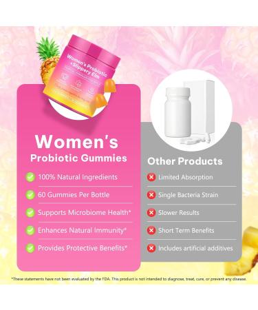 Feminine Probiotics Gummies for Women 60 Count Vaginal Probiotics Gummies with Slippery Elm Vegan for Women PH Balance Gut Health & Immune System Prebiotics & Lactobacillus Blend Pineapple Flavor - Buy Online on GoSupps.com