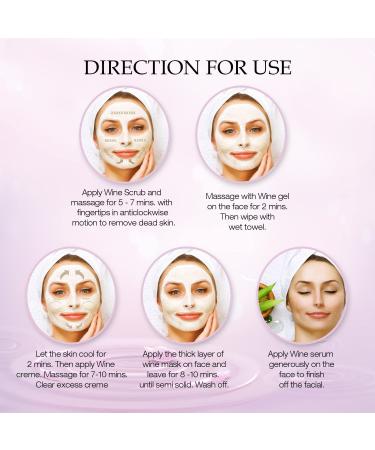 Wine Facial Kit - 5 Steps for Glowing Skin & Wrinkle Removal | Red Grape Aloe Vera & Olive Oil | 270 ml - All Skin Types - Buy Online on GoSupps.com
