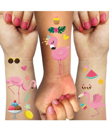 Flamingos Temporary Tattoos Stickers for Kids 250 Pieces Pink Love Ice Cream Slippers Leaves Summer Cool Mixed Style Tattoos Makeup Party Supplies for Children Girls Women Flamingos 10A