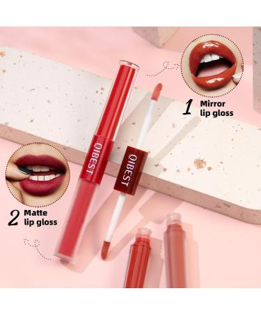 Rechoo 2in1 Lipstick Set - 6Pcs Double Brush Matte & Glossy Liquid Lipstick for Women | Waterproof Long-Lasting Nude & Rosa Red Lip Ink - A-Set A - Buy Online on GoSupps.com