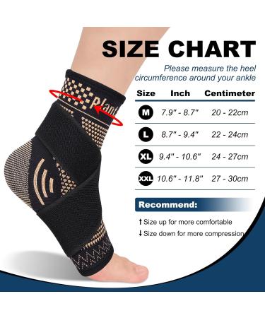 Plantarelief Copper Ankle Bandage - Adjustable Compression Sleeve for Achilles Tendon & Plantar Fasciitis - XL Support for Men & Women - 1 Pair - Buy Online on GoSupps.com